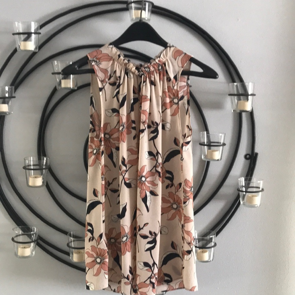 ANN TAYLOR sheer, flowery, sleeveless, small shirt